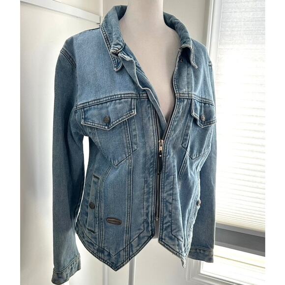 Harley Davidson Vintage 1990s Jean Jacket Women's Medium Wings Patchwork - Picture 4 of 10